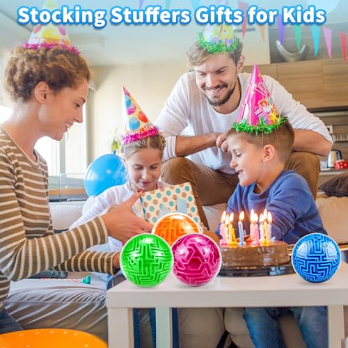 4Pcs 3D Puzzle Maze Ball Brain Teaser for Kids Boys Girls Age 6 7 8 (4 Count)