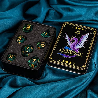 Dragon Eye Dice Liquid Core DND Dice Green Sharp Edged Dice Set with Gift Box