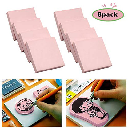 8 Pcs 2"x2" Pink Rubber Carving Blocks for Stamp Soft Rubber Crafts (8 Count)