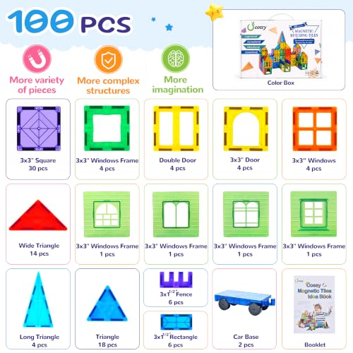 100 Pcs Magnetic Tiles Magnet 3D Building Blocks Set (100 Count)