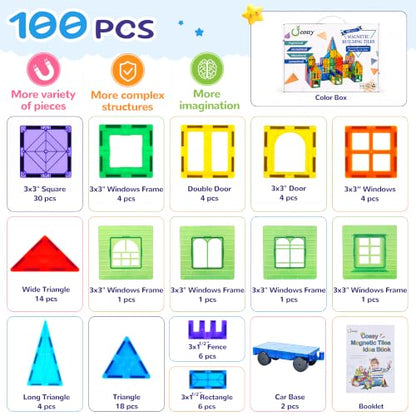 100 Pcs Magnetic Tiles Magnet 3D Building Blocks Set (100 Count)