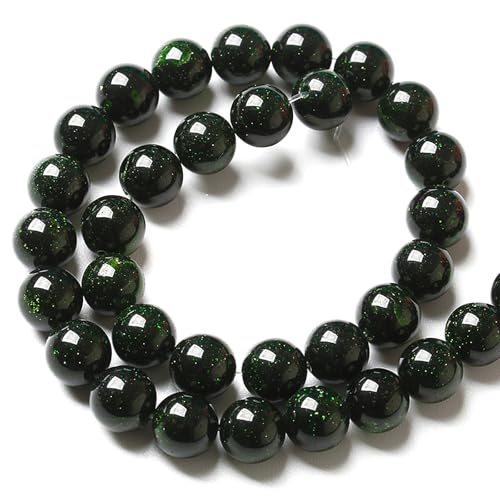 10MM 36pcs Natural Green Sandstone Energy Healing Beads Round Loose Beads for Jewelry Making Bracelet 1 Strands 16"