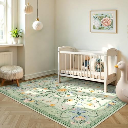 Green Floral 8x10 Area Rug for Living Room (80 Sq Ft)