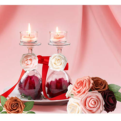 Burgundy Shades Rose 25pcs Real Looking Artificial Flowers w (25 Count)