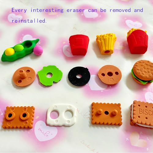 46PCS Mini Cute Fun 3D Food Erasers for Kids Bulk (46 Count)