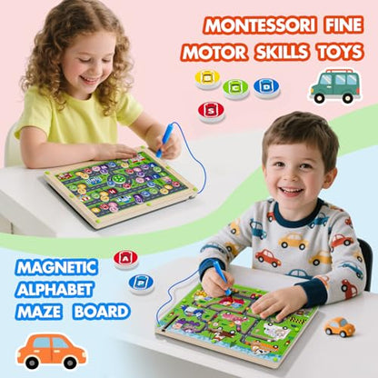 Magnetic Maze 2 in 1 Double Side Color and Number Maze Alphabet Puzzle Board for 3