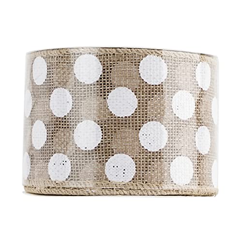 Burlap Ribbon with White Polka Dots (30 Foot)
