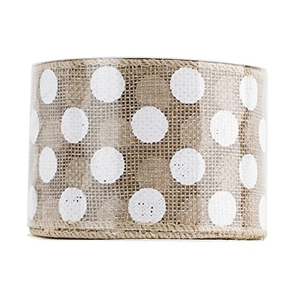 Burlap Ribbon with White Polka Dots (30 Foot)