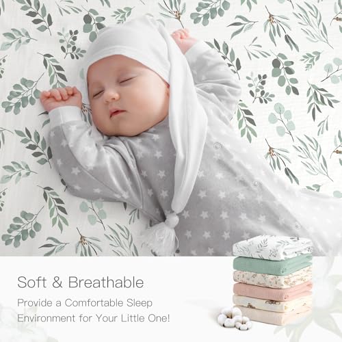 Organic Crib Sheets Fitted Crib Mattress Sheet 2 Pack 52x28 Inches 100% Muslin Cotton for Baby Girls & Boys (2 Count)