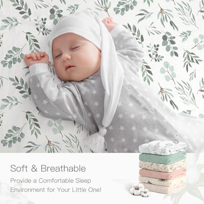 Organic Crib Sheets Fitted Crib Mattress Sheet 2 Pack 52x28 Inches 100% Muslin Cotton for Baby Girls & Boys (2 Count)