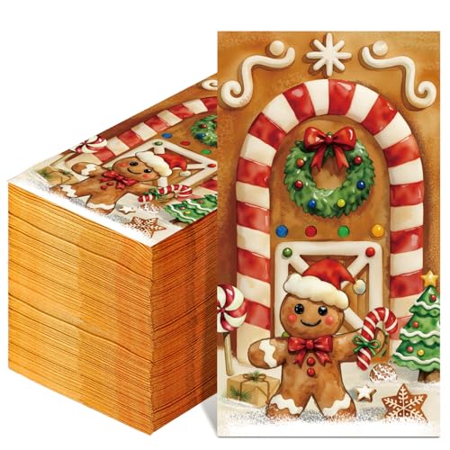 100 Pcs Christmas Guest Napkins 2 Ply Gingerbread Man Disposable Paper Napkins for Decoupage Xmas Tree Decorative Gingerbread Man Christmas Cocktail Guest Hand Towel for Party Table Dinner Bathroom (100 Count)