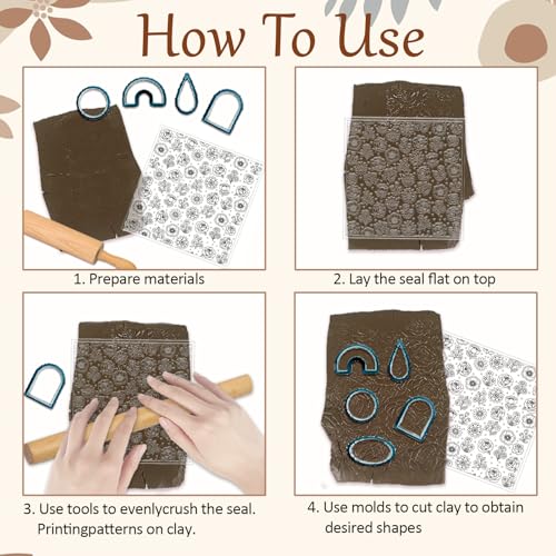 4 Sheets 4 Styles Wildflowers Polymer Clay Texture Sheets Bushes Silicone Texture Stamp Hummingbirds Modeling Pattern Pad Texture Sheets for Making Earrings Jewerly