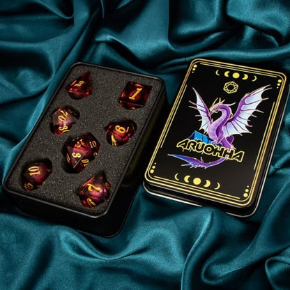 DND Dragon Eye Dice Liquid Core Red Resin Sharp Edged Dice with Gift Box