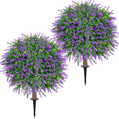 2 Pack UV Resistant Artificial Lavender Boxwood Plants Outdoor (2 Count)