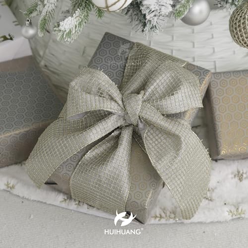 Champagne Square Mesh Wired Christmas Ribbon 4 inch x 10 Yards (30 Foot)