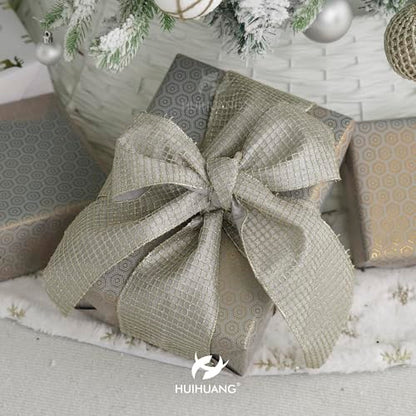 Champagne Square Mesh Wired Christmas Ribbon 4 inch x 10 Yards (30 Foot)