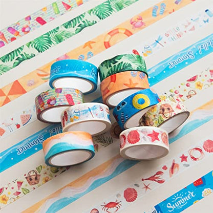 10 Rolls Four Seasons Washi Tape Set Beach Ice Cream Masking Decorative Tapes (10 Count)