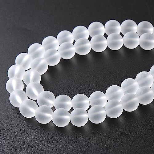 32pcs 12mm Frost White Crystal Glass Beads for Jewelry Making Round Loose Beads DIY Bracelets Necklaces Crystal Energy Healing Stone Beads 15"