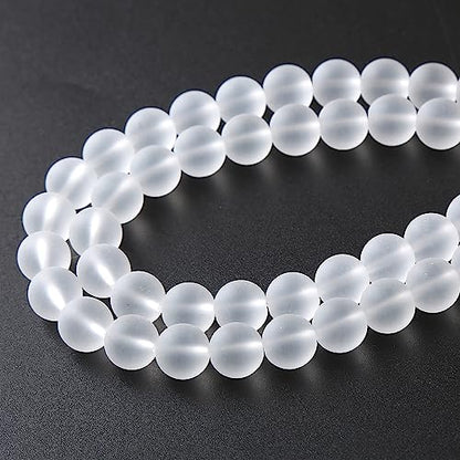 32pcs 12mm Frost White Crystal Glass Beads for Jewelry Making Round Loose Beads DIY Bracelets Necklaces Crystal Energy Healing Stone Beads 15"
