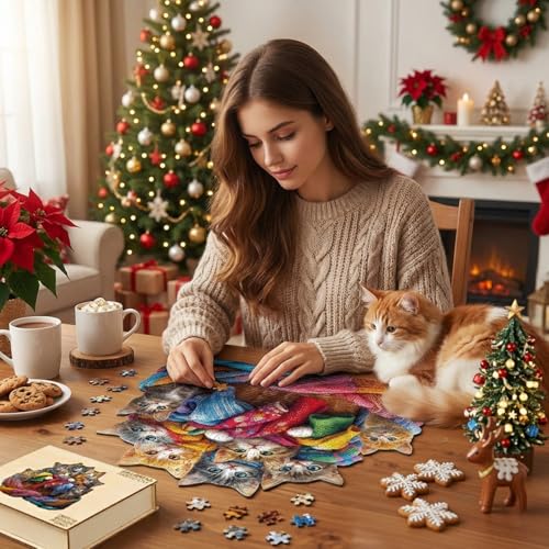Colorful Fabric Cat Wooden Puzzles for Adults (185 Count)