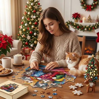 Colorful Fabric Cat Wooden Puzzles for Adults (185 Count)