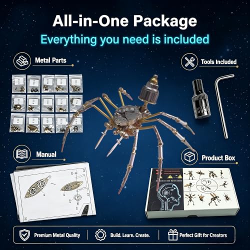 Steampunk 3D Metal Puzzle Spider 140+ Pcs Mechanical DIY Assembly Model Kit Desktop Display for Men Family and Friends (140 Count)