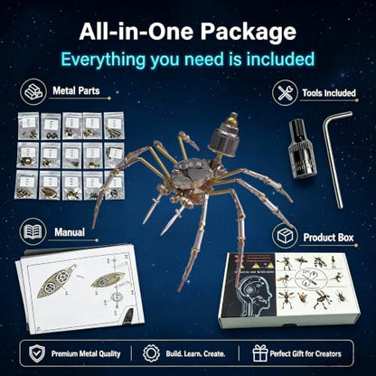 Steampunk 3D Metal Puzzle Spider 140+ Pcs Mechanical DIY Assembly Model Kit Desktop Display for Men Family and Friends (140 Count)