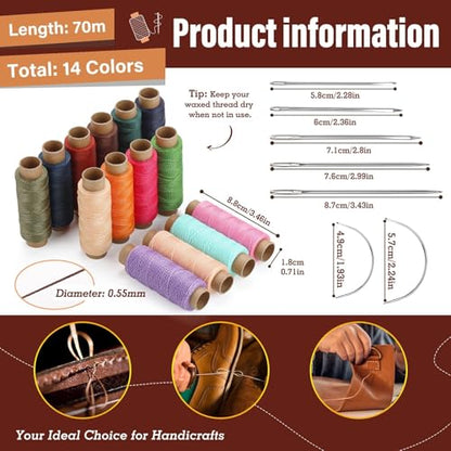 Waxed Thread 0.55mm 14pcs 76 Yard Leather Thread for Hand Sewing