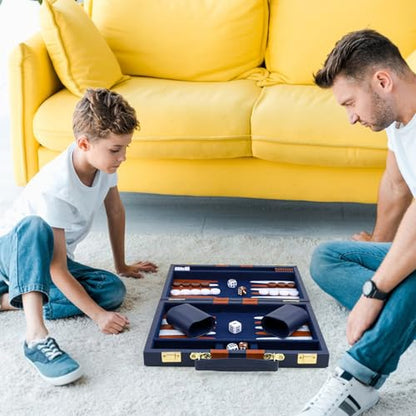 Backgammon Set 2 Players Classic Backgammon Sets for Adults Board Game with PU Leather Case Portable and Travel Backgammon Set