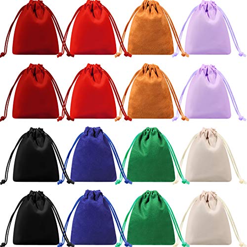 16 Pcs Mini Dice Bags Bulk 8 Colors Suede Velvet Gift Bags 4x3 Inch (16 Count)