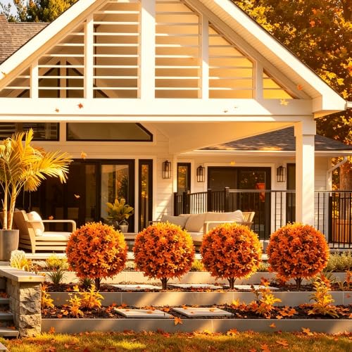 2Pack Fall Artificial Boxwood Topiary Plant Outdoor Porch Decor (2 Count)