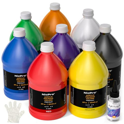 8 Colors Large Bulk Acrylic Pour Paint Set (552 Fl Oz)