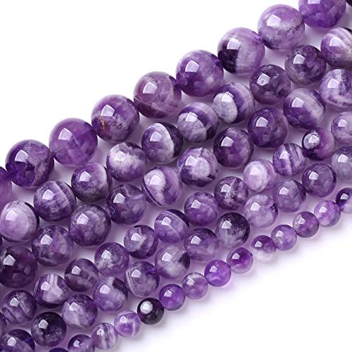 Natural Purple Dream Lace Amethysts Beads Crystal Round Loose Beads for Jewelry Making 12mm 32pcs 1 Strand 15" (16 Count)