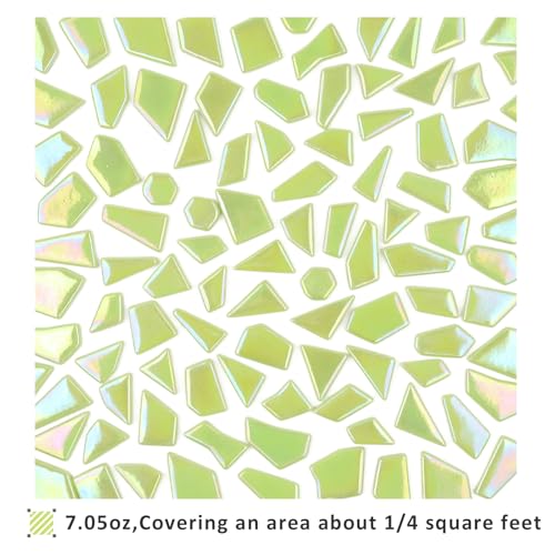 Iridescent Green Glass Mosaic Tiles for Crafts Bulk (7.05 Ounce)