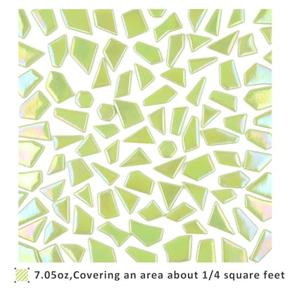 Iridescent Green Glass Mosaic Tiles for Crafts Bulk (7.05 Ounce)
