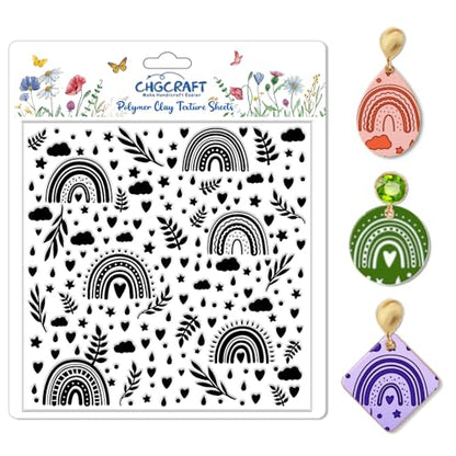 Rainbow Polymer Clay Texture Sheets Bohemian Plant Pattern Silicone Texture Stamp Clouds Love Clay Texture Mat Modeling Pattern Pad Sheets for Jewelry and Earrings Tools
