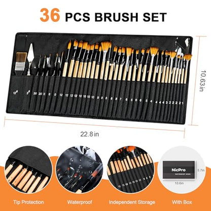 36pcs Paint Brush Set for Acrylic Painting (36 Count)