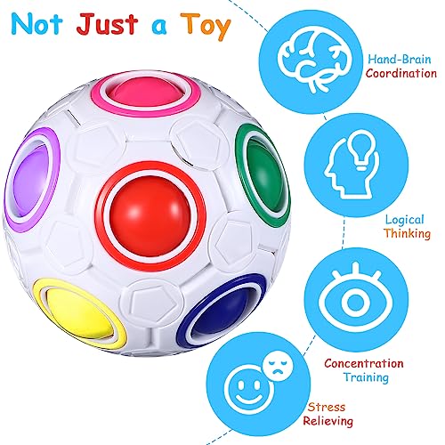 12 Pack Rainbow Puzzle Balls Magic Fidget Balls with 2 Pcs Pouches Fidget Toys for Boys and Girls Funny Stress Reliever Toys for Kids Teens and Adults Back to School Birthday Gifts (12 Count)