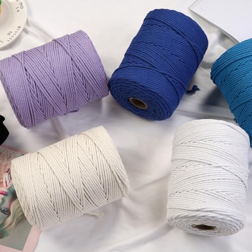 Macrame Cord 4mm x 328yards Natural Macrame Cotton Rope Colored Macrame Rope Soft Cotton Cord Macrame Supplies Craft Rope Macrame Yarn for Plant Hanger Wall Hanger Dreamcatcher