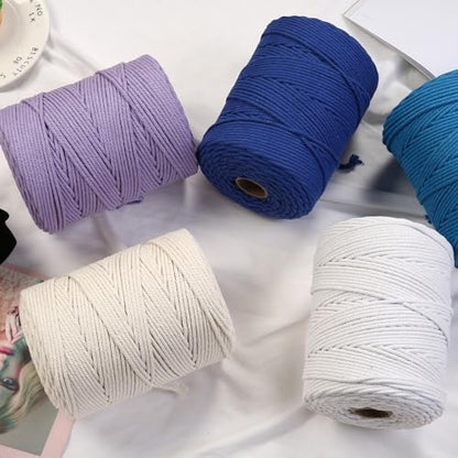 Macrame Cord 4mm x 328yards Natural Macrame Cotton Rope Colored Macrame Rope Soft Cotton Cord Macrame Supplies Craft Rope Macrame Yarn for Plant Hanger Wall Hanger Dreamcatcher
