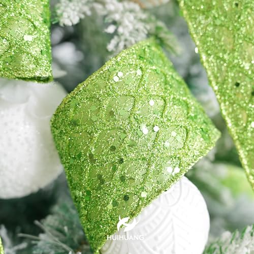 Lime Green Glitter Wired Christmas Ribbon 2.5 inch x 10 Yards (30 Foot)