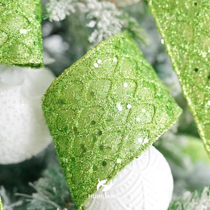 Lime Green Glitter Wired Christmas Ribbon 2.5 inch x 10 Yards (30 Foot)