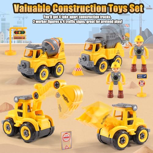 4PCS Take Apart Construction Toys for 3 Year Old Boy Birthday Gift (4 Count)