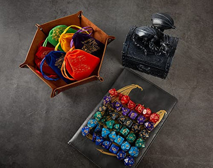 DND Dice Set 42 Pcs Polyhedral Dungeons and Dragons Rolling Dice for D&D RPG MTG Table Games Dice Bulk with Colorful Drawstring Bags and Dice Tray (49 Count)