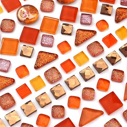 1.1LB Orange Mixed Irregular Crystal Glass Mosaic Tiles for Crafts (17.6 Ounce)