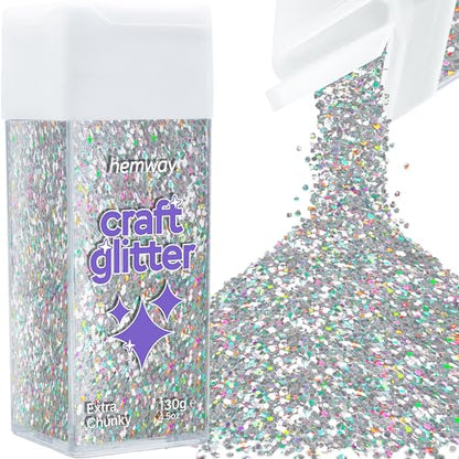 Craft Glitter Shaker Silver Holographic 130g Extra Chunky (4.5 Ounce)