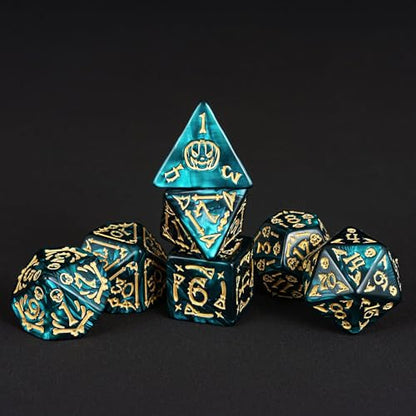 7 Die DND Dice Set Scary Pattern Polyhedral Dice Set with Dice Bag (7 Count)