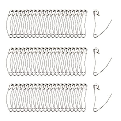 120 PCS 1-1/2" / 38mm Curved Safety Pins, Bent Quilting Pins Silver