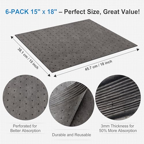 Oil Absorbent Pads Mat 15" X 18" 6 Packs Pre