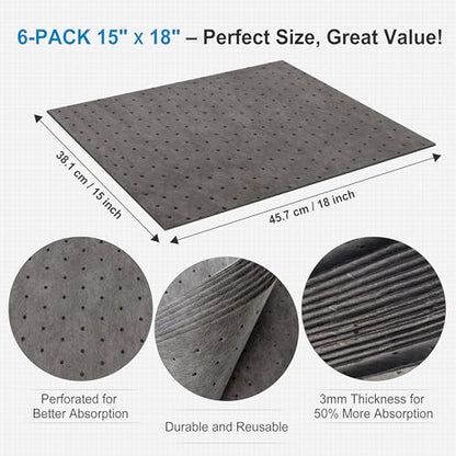 Oil Absorbent Pads Mat 15" X 18" 6 Packs Pre